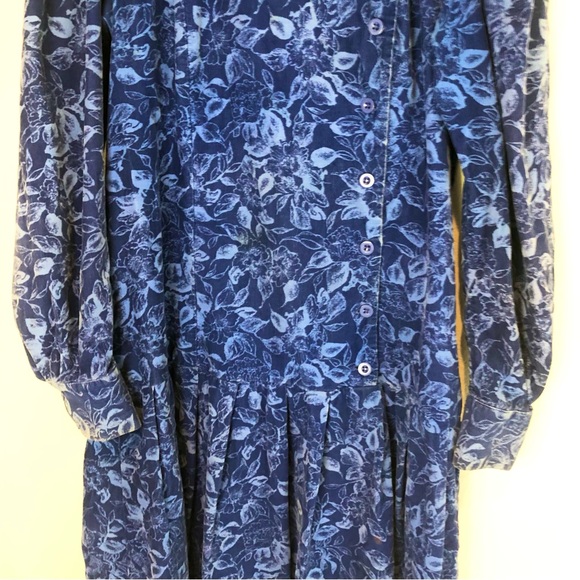 Laura Ashley Blue Corduroy Floral Button Dress, 14 - Picture 3 of 13